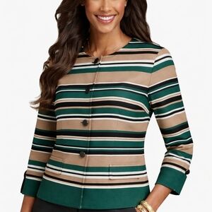 Talbots Green, Tan & Black Striped Blazer